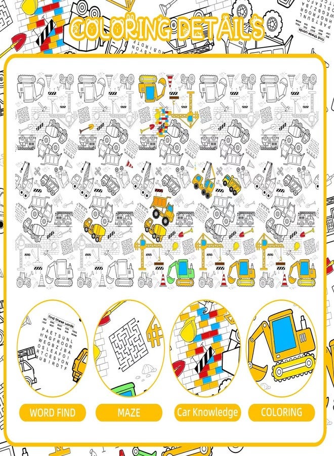 Litmitfu 1 Pack Construction Coloring Table Cloth for Kids - Giant Construction Theme Color-in Paper Poster, Dump Truck Painting Activity Tablecloth for Construction Birthday Party Supplies Favors, 54 x 108 In - Image 4